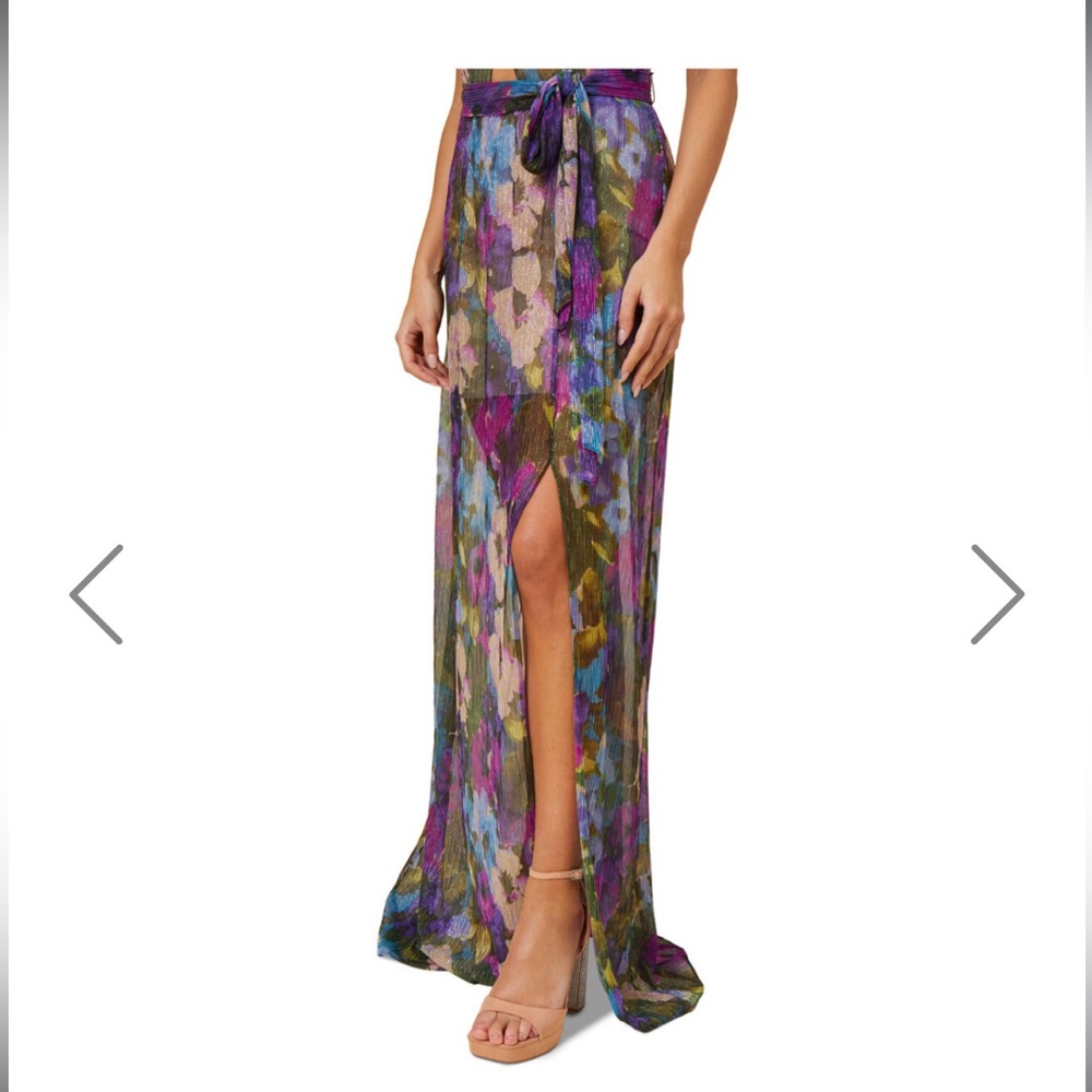 Aidan Mattox Purple and Blue Halter Slit Maxi Gown NWT - Picture 4 of 14